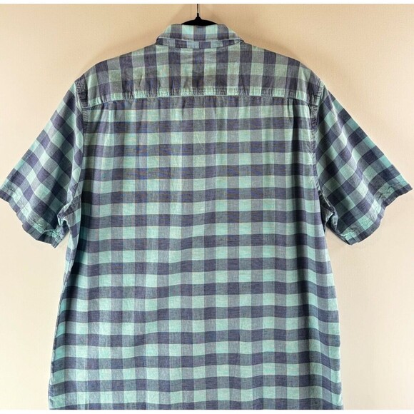 Faherty Mens Button Up Shirt Blue Ventura Short Sleeve Linen Plaid Stretch Large - Picture 8 of 10